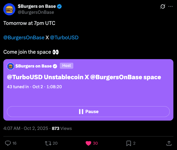A TurboUSD space on X